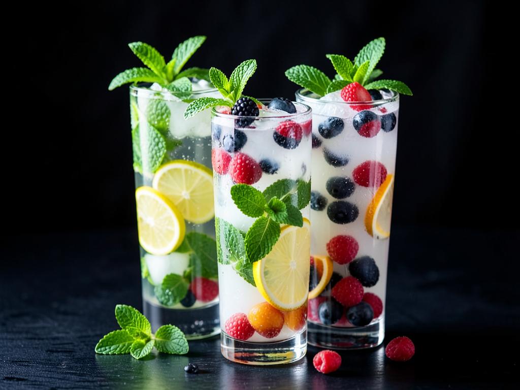 Mocktails sin alcohol con menta, cítricos y frutos rojos