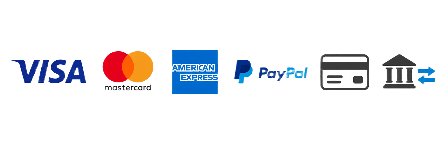 Métodos de pago aceptados: tarjetas de crédito y débito, PayPal y transferencia bancaria